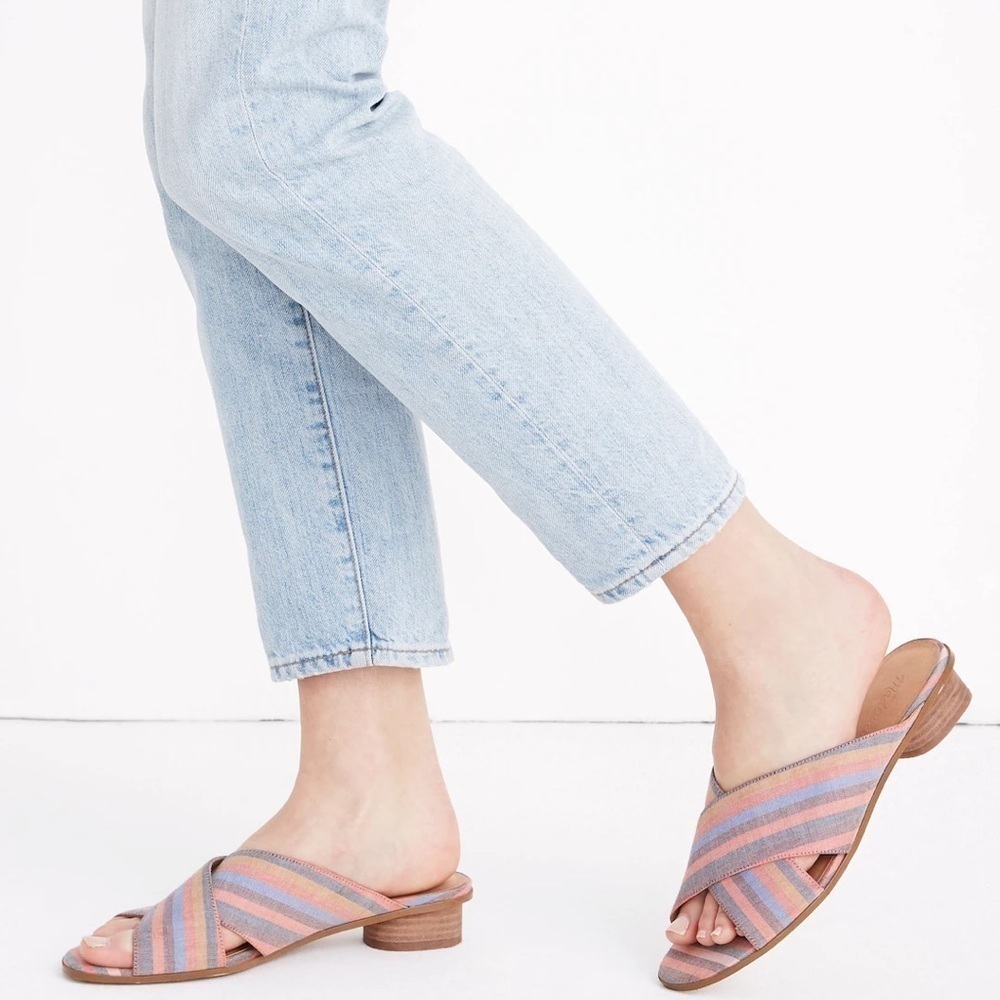 Madewell The Ruthie Crisscross Mule Open Toe Low Heel Sandal Rainbow Stripe 8